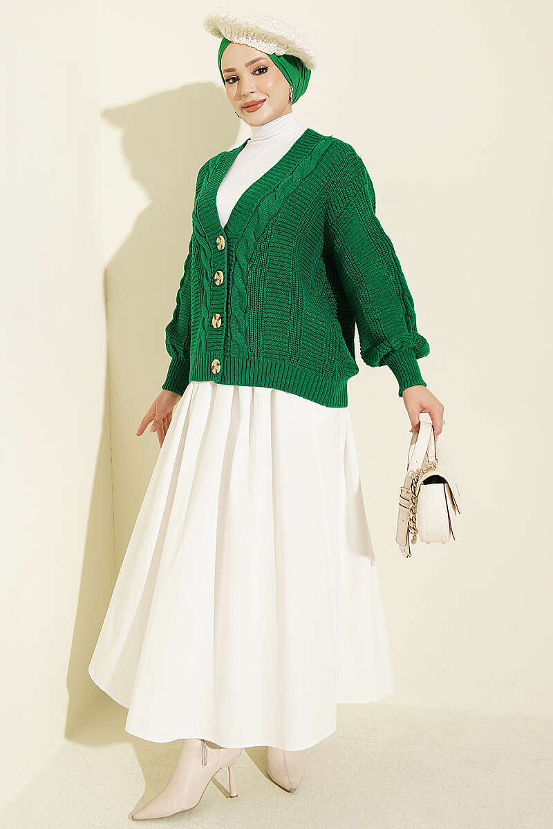 Short Cable-Knit Button Cardigan - Emerald