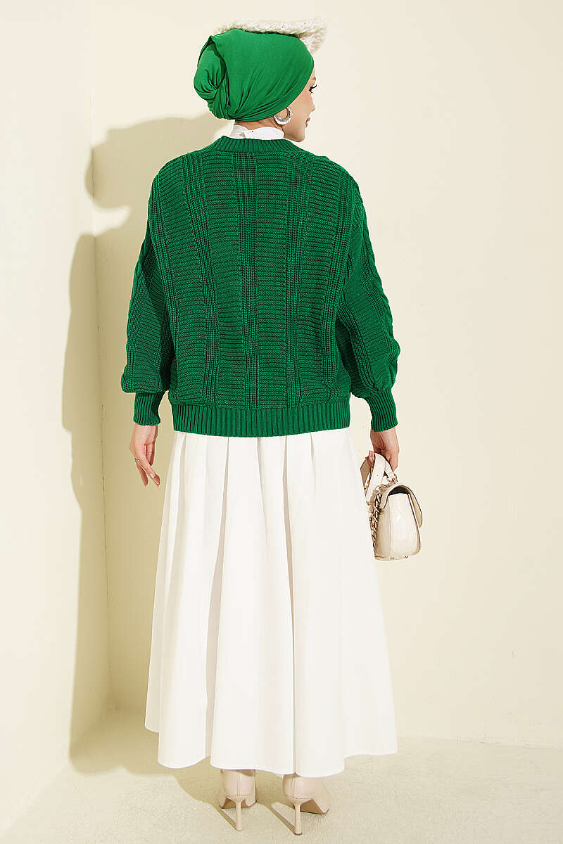 Short Cable-Knit Button Cardigan - Emerald