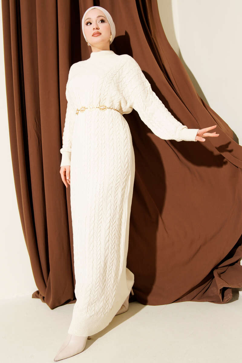 Embossed Cable-Knit Dress - Stone