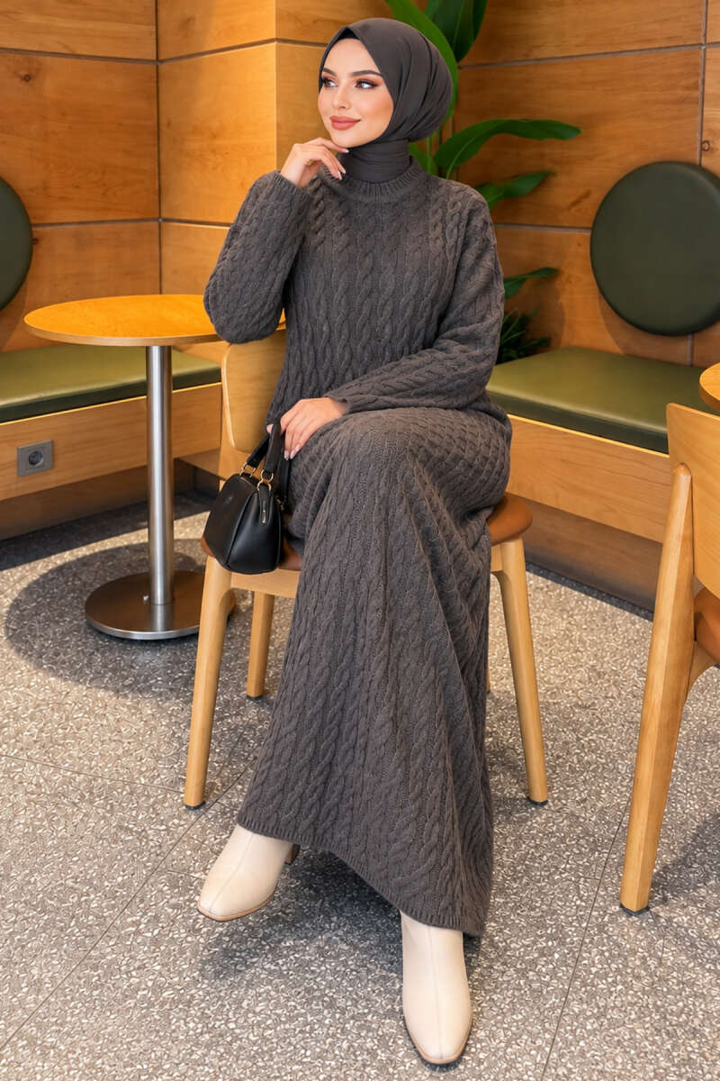 Basic Cable-Knit Dress - Charcoal