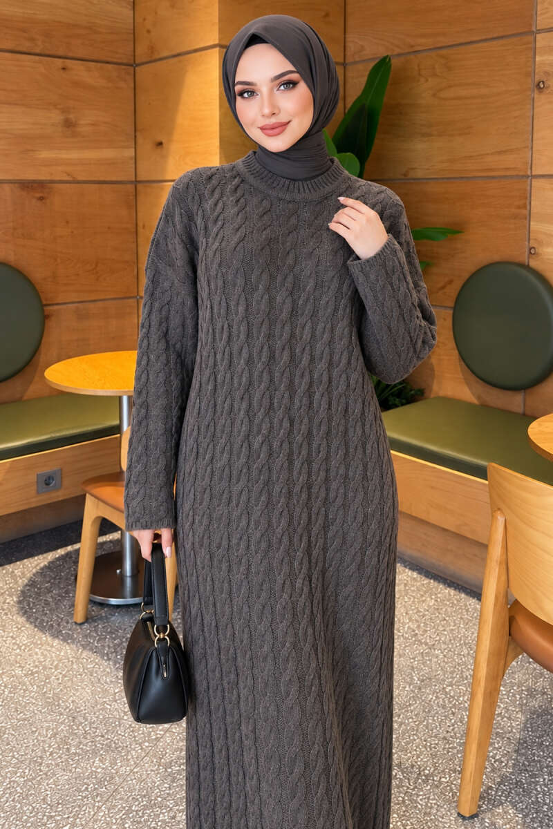 Basic Cable-Knit Dress - Charcoal