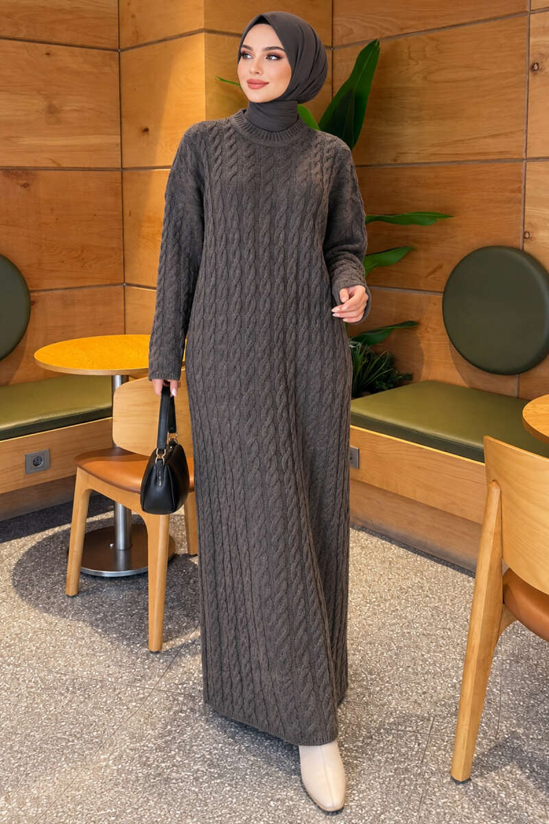 Basic Cable-Knit Dress - Charcoal