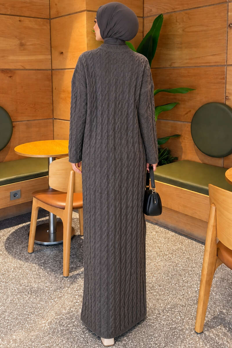 Basic Cable-Knit Dress - Charcoal