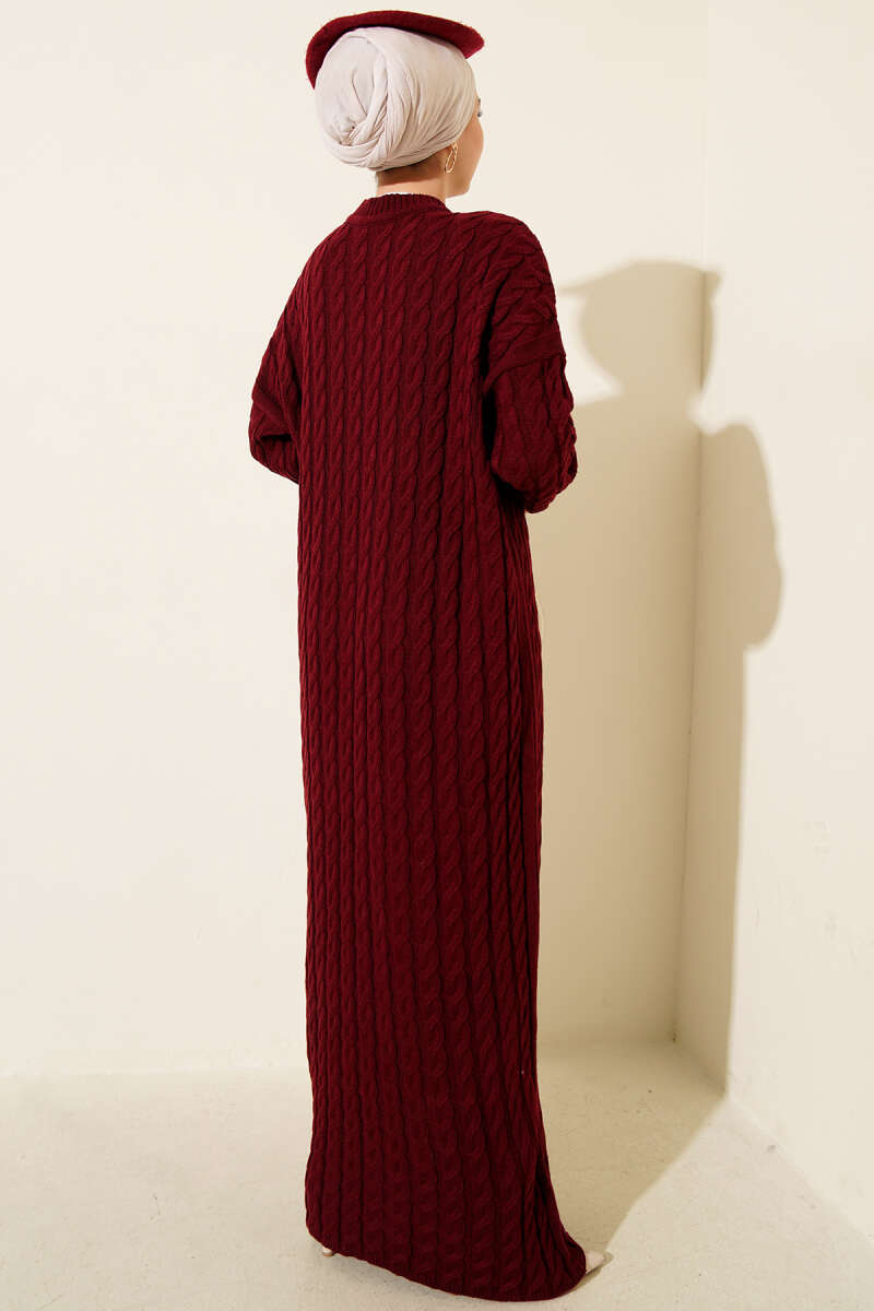 Basic Cable-Knit Dress - Burgundy