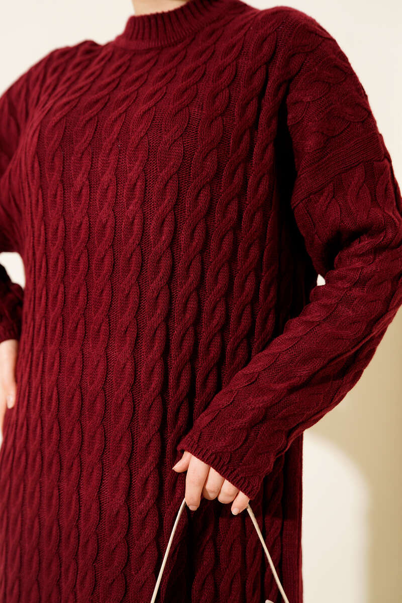 Basic Cable-Knit Dress - Burgundy