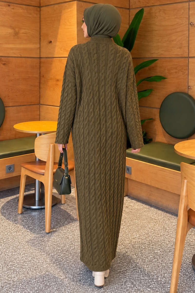 Basic Cable-Knit Dress - Khaki