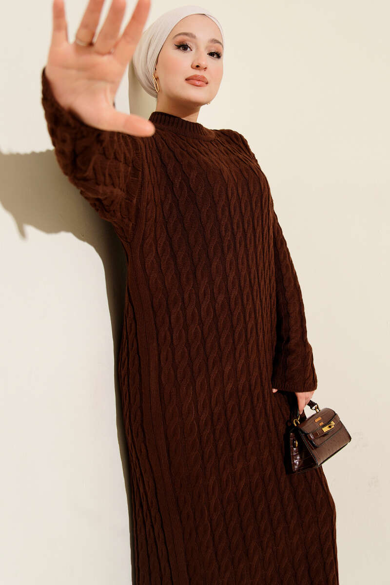 Basic Cable-Knit Dress - Brown