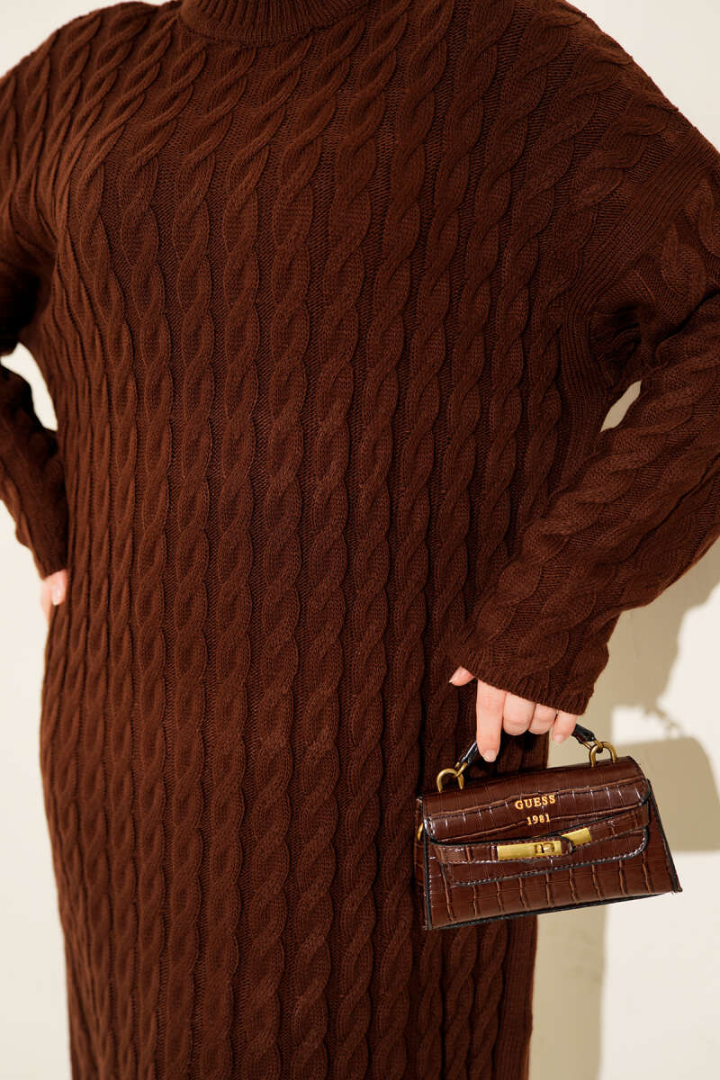 Basic Cable-Knit Dress - Brown