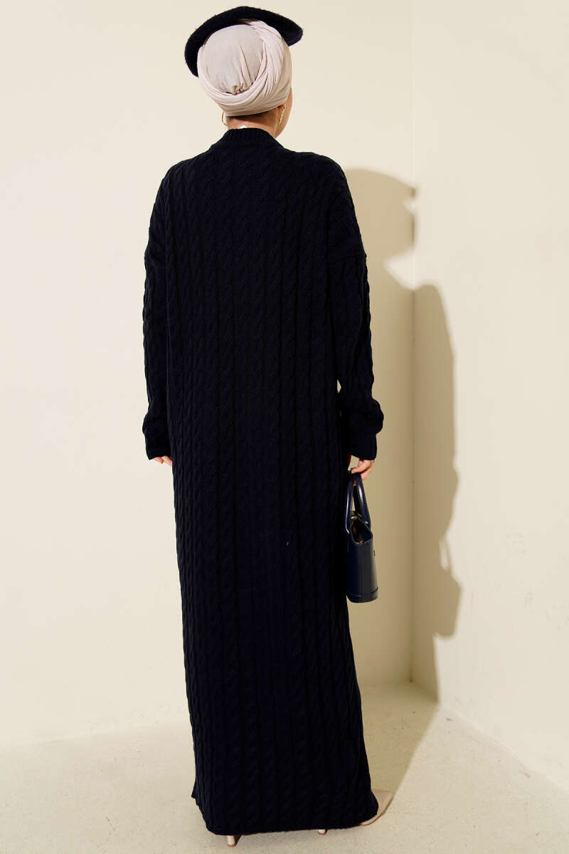 Basic Cable-Knit Dress - Navy