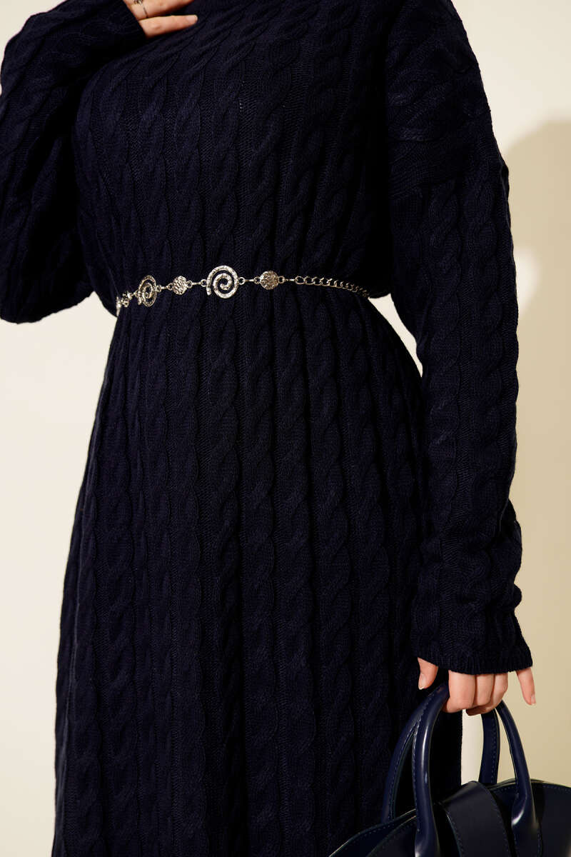 Basic Cable-Knit Dress - Navy
