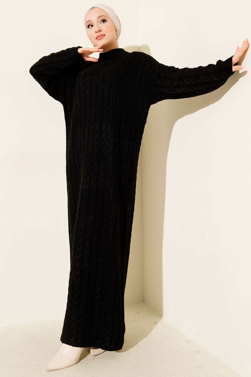 Basic Cable-Knit Dress - Black