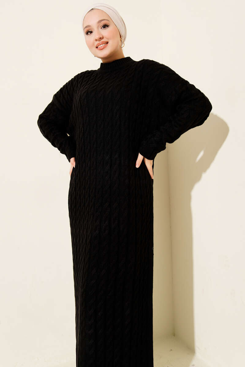 Basic Cable-Knit Dress - Black