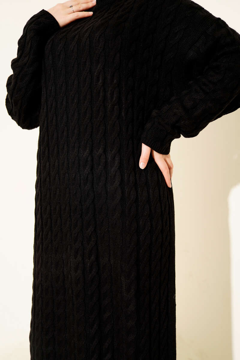 Basic Cable-Knit Dress - Black