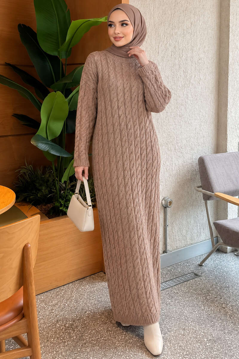 Basic Cable-Knit Dress - Mink