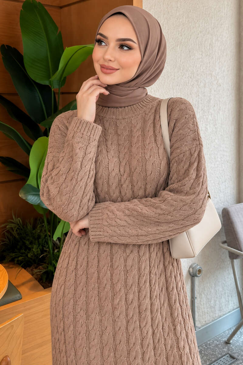 Basic Cable-Knit Dress - Mink