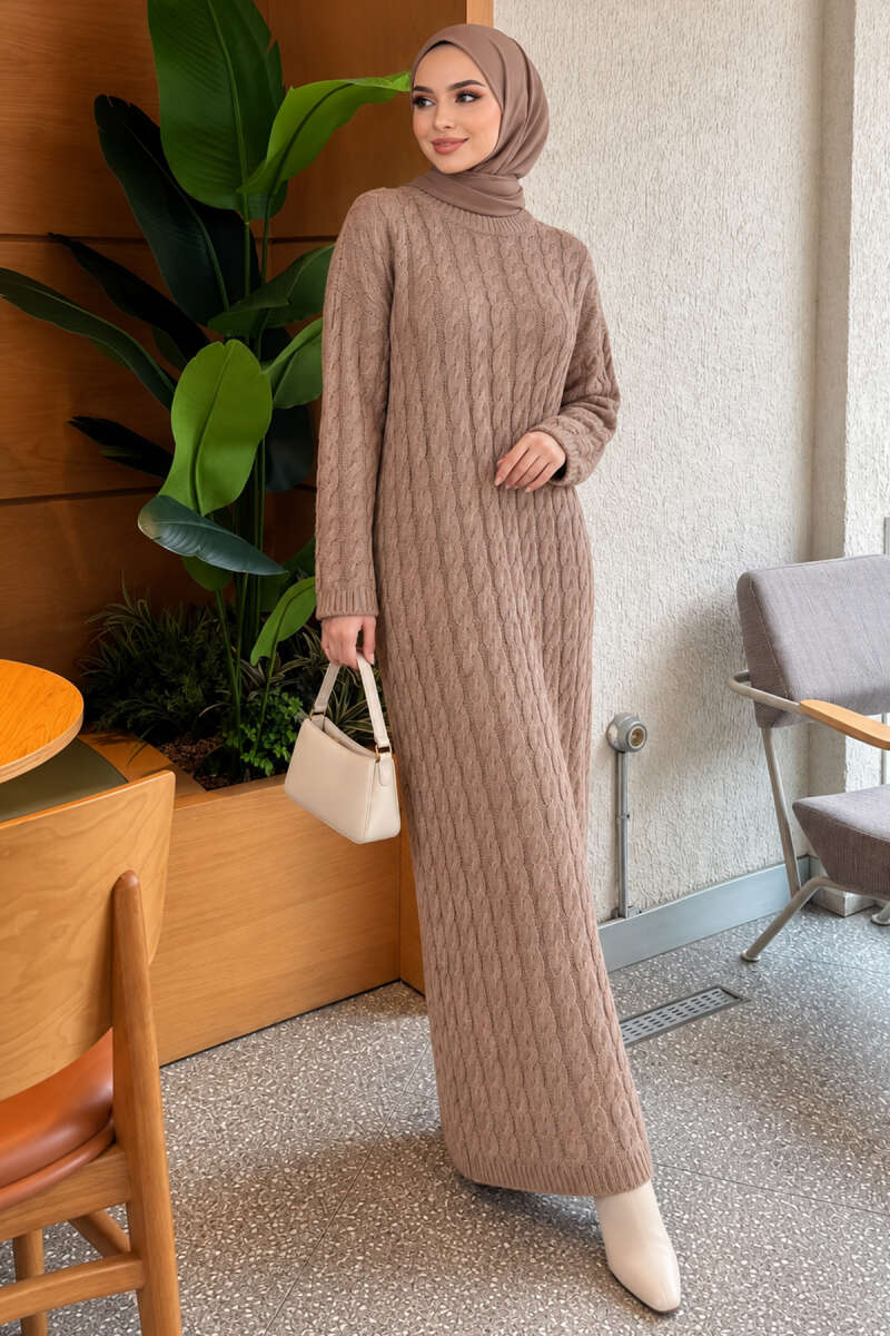 Basic Cable-Knit Dress - Mink