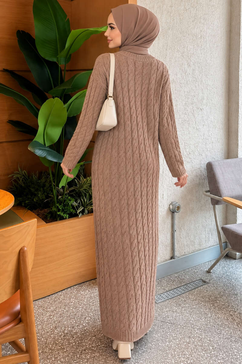 Basic Cable-Knit Dress - Mink