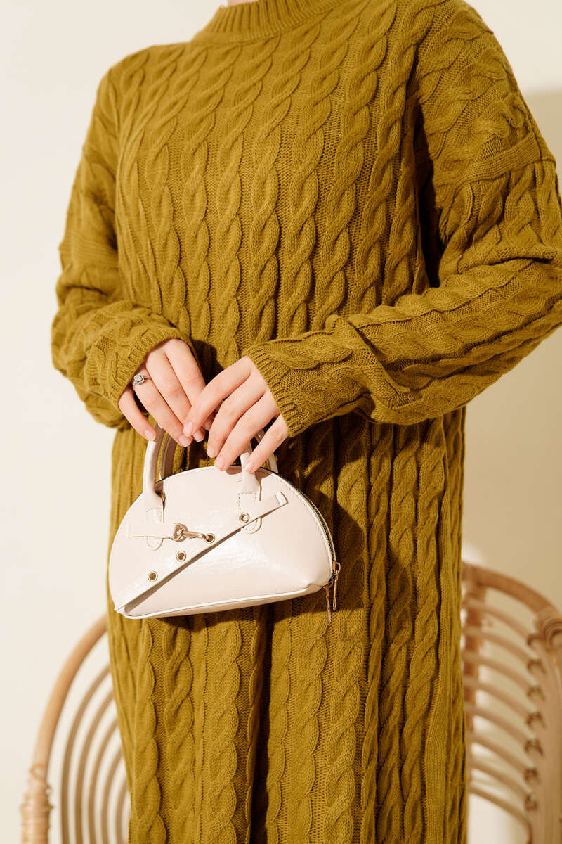 Basic Cable-Knit Dress - Olive