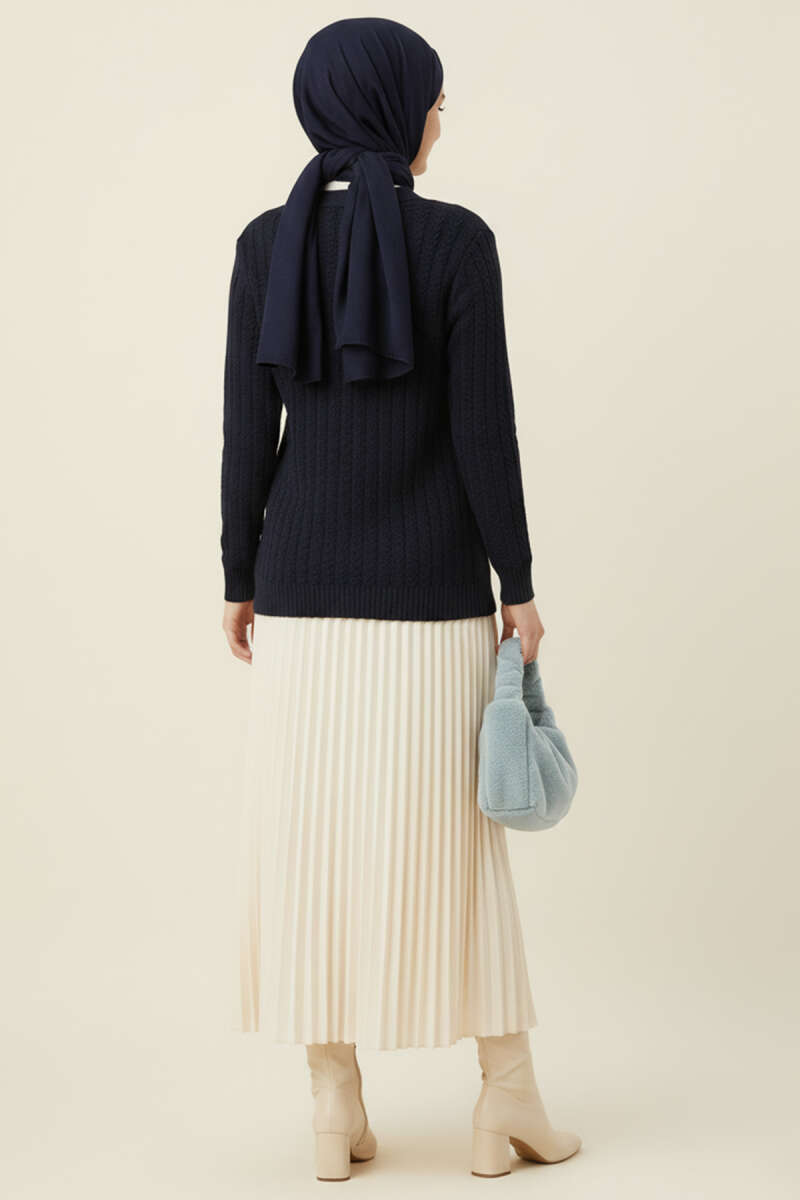 Cable-Knit Button Cardigan - Navy