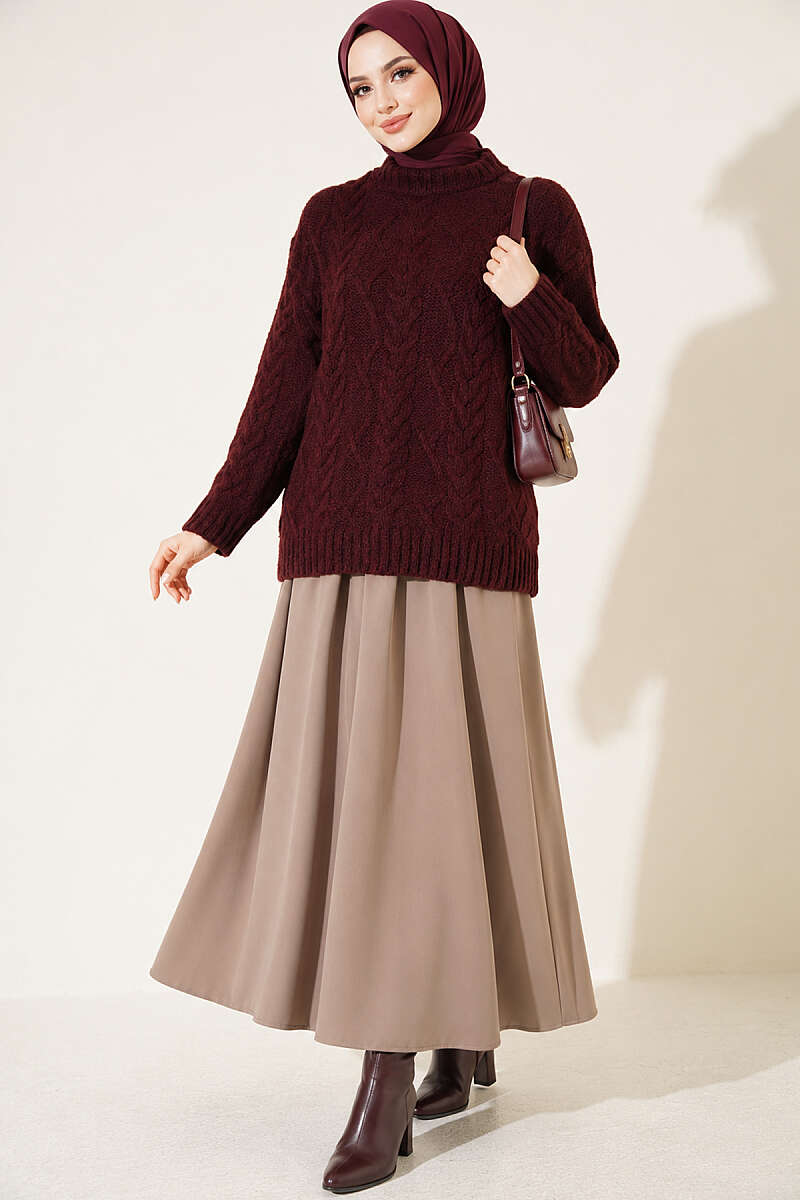 Cable-Knit Sweater - Burgundy