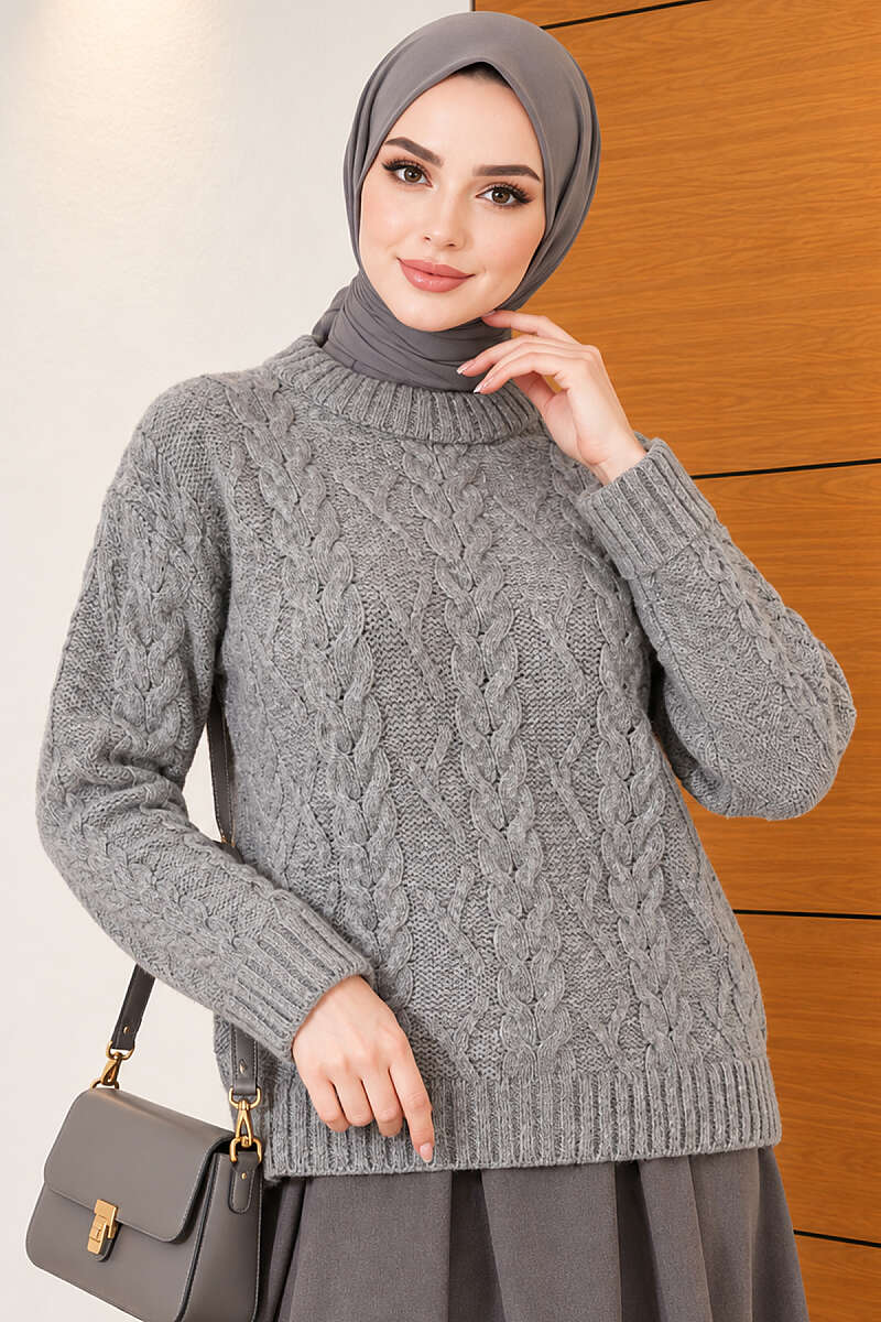 Cable-Knit Sweater - Smoke Grey