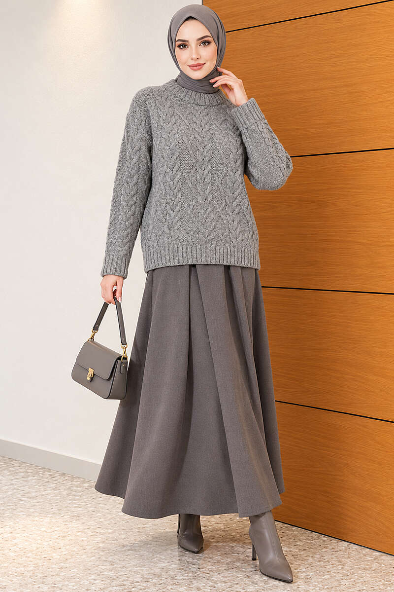 Cable-Knit Sweater - Smoke Grey