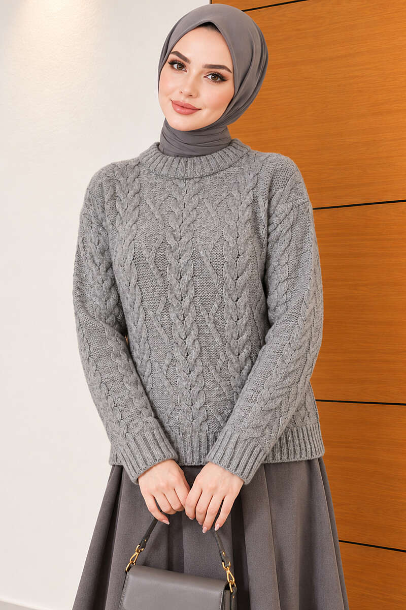 Cable-Knit Sweater - Smoke Grey