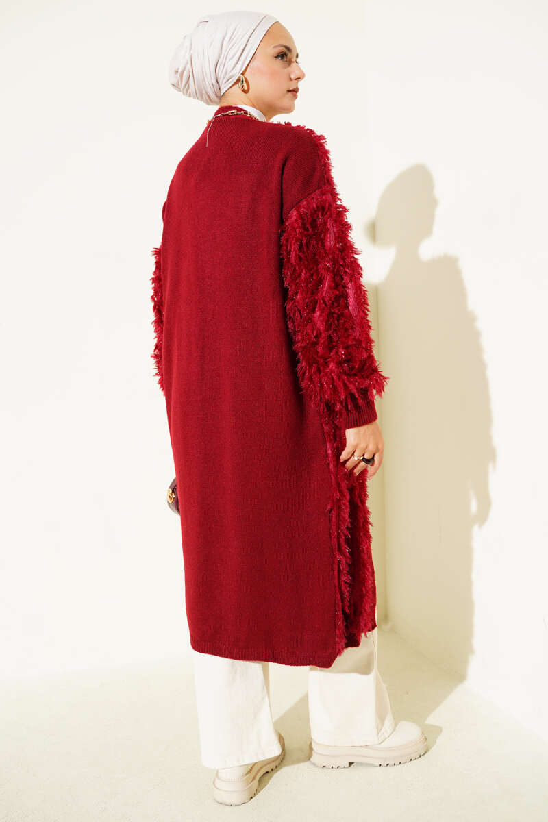 Fringed Knit Cardigan - Burgundy