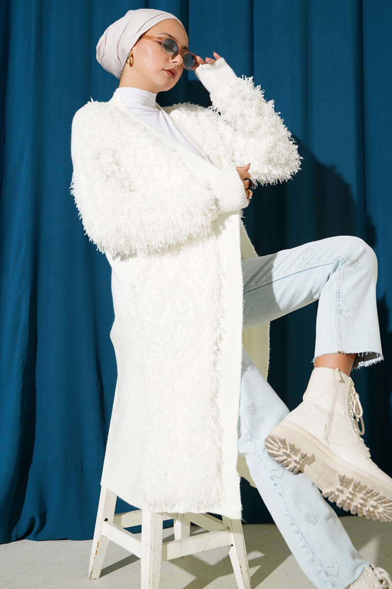 Fringed Knit Cardigan - Ecru