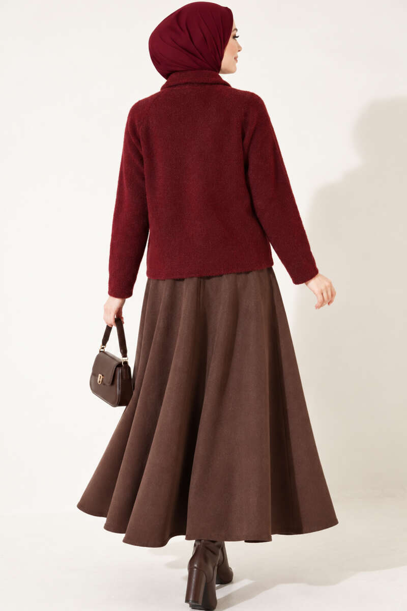 Brushed Button Cardigan - Burgundy