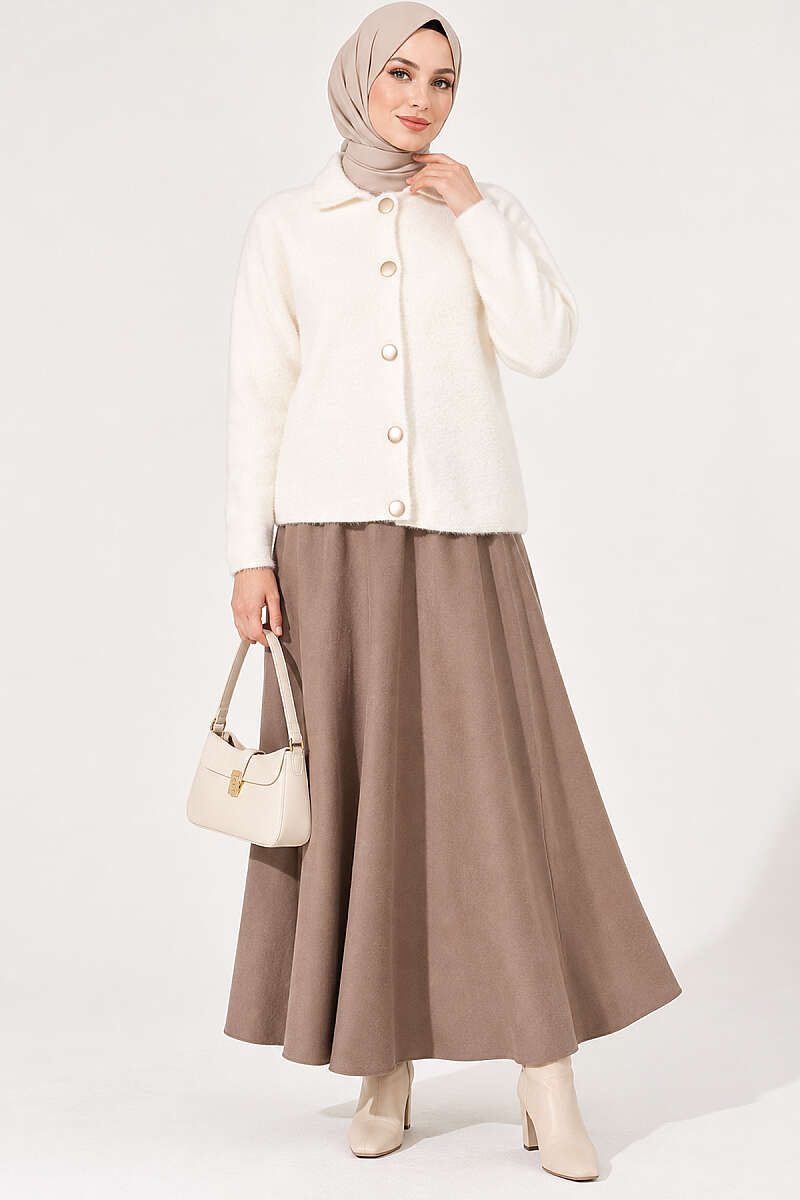 Brushed Button Cardigan - Ecru