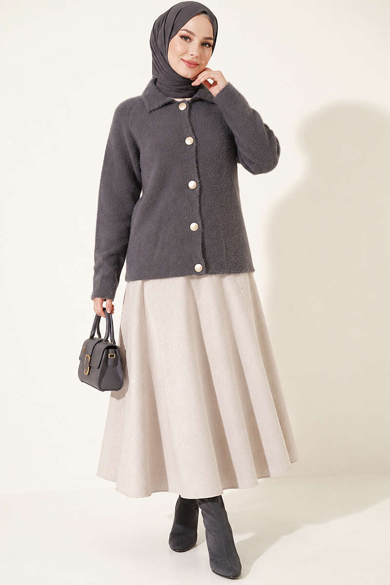 Brushed Button Cardigan - Smoke Grey