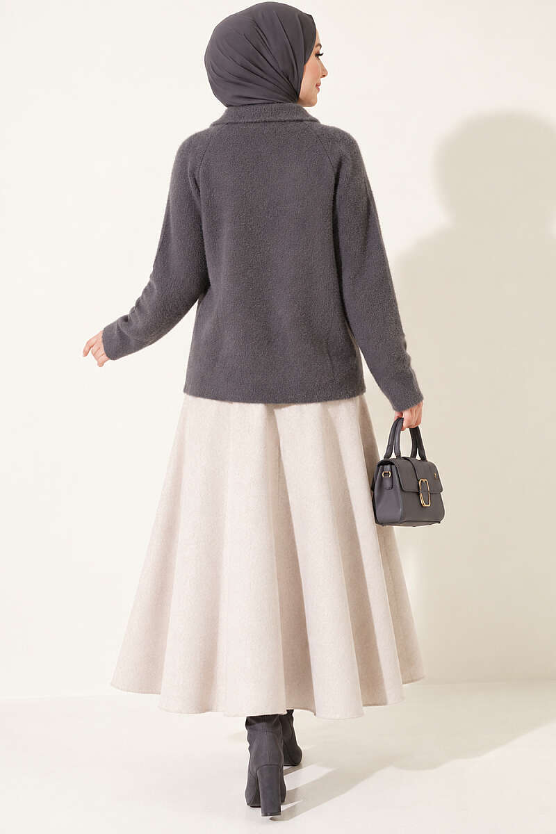 Brushed Button Cardigan - Smoke Grey