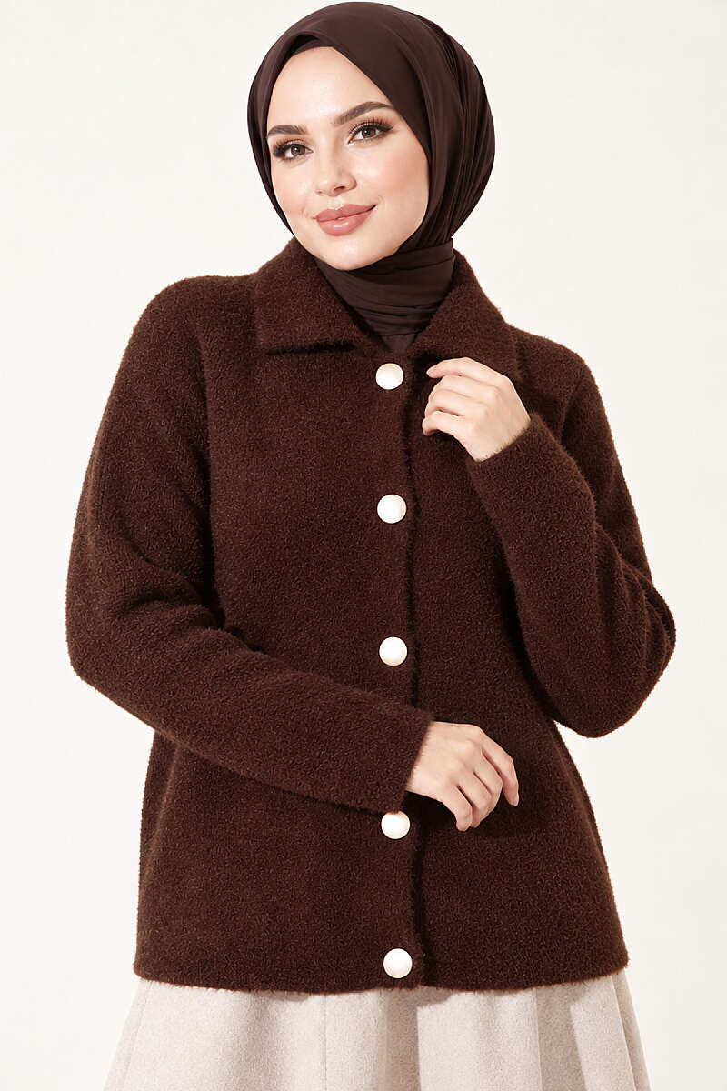 Brushed Button Cardigan - Brown
