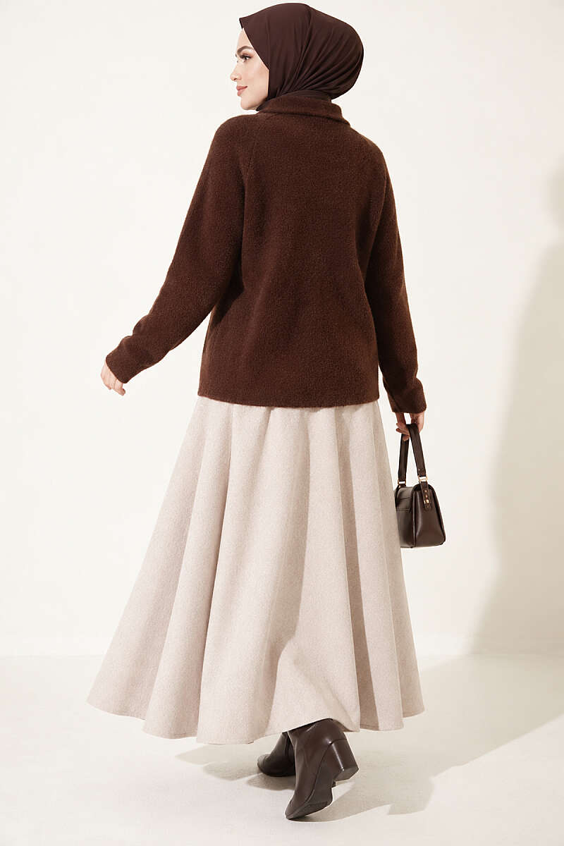 Brushed Button Cardigan - Brown