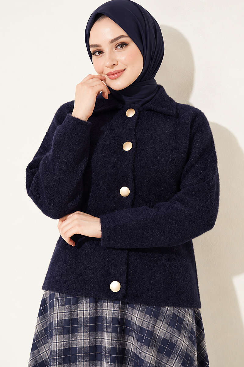 Brushed Button Cardigan - Navy