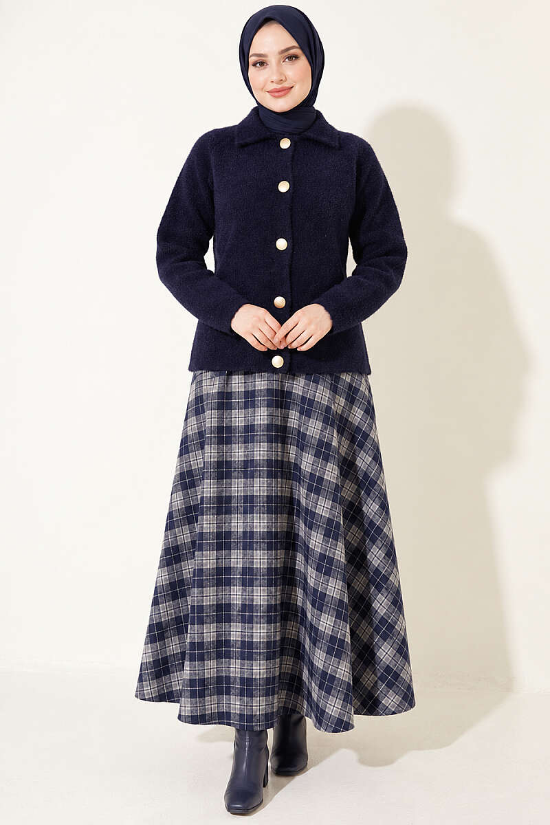 Brushed Button Cardigan - Navy