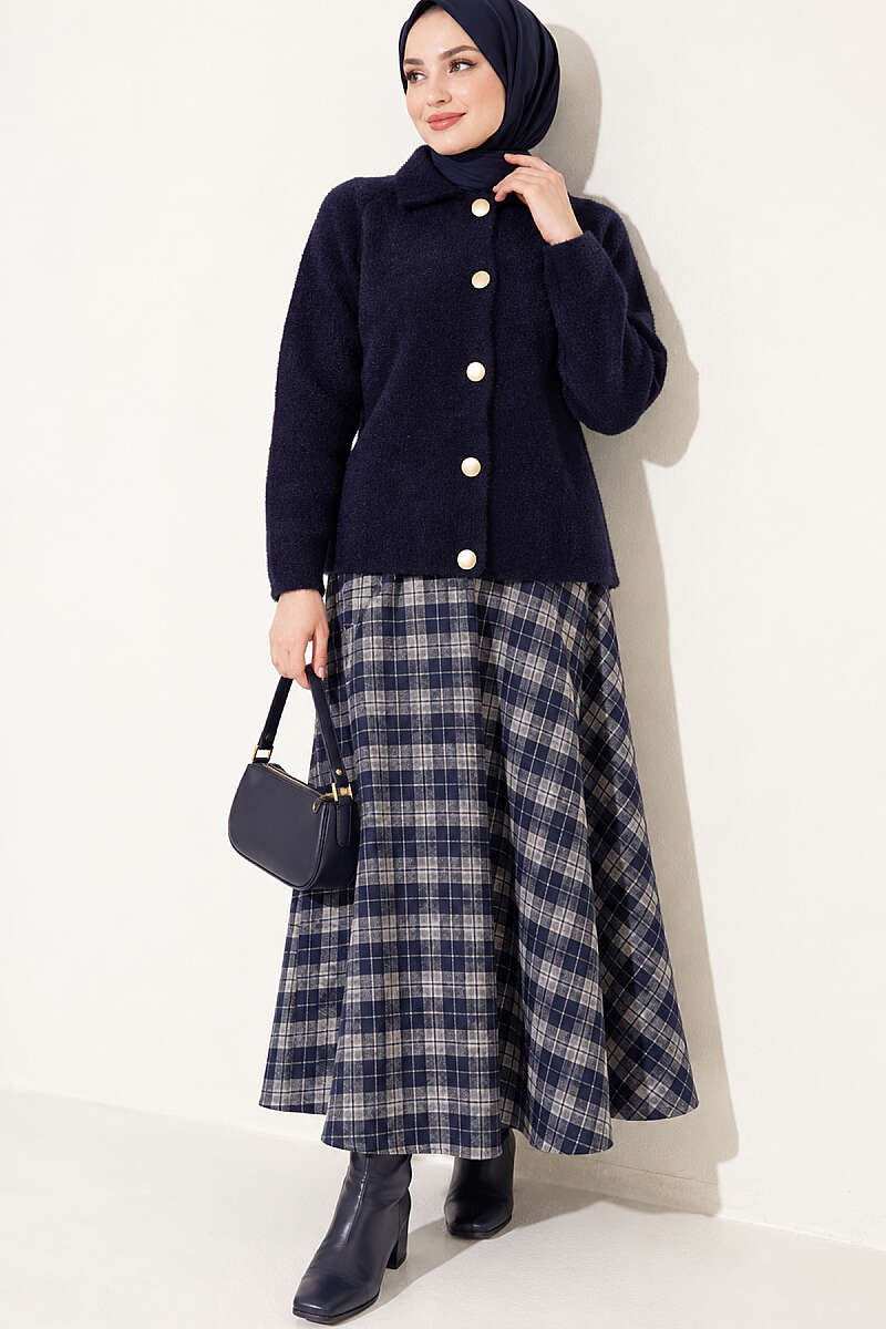 Brushed Button Cardigan - Navy