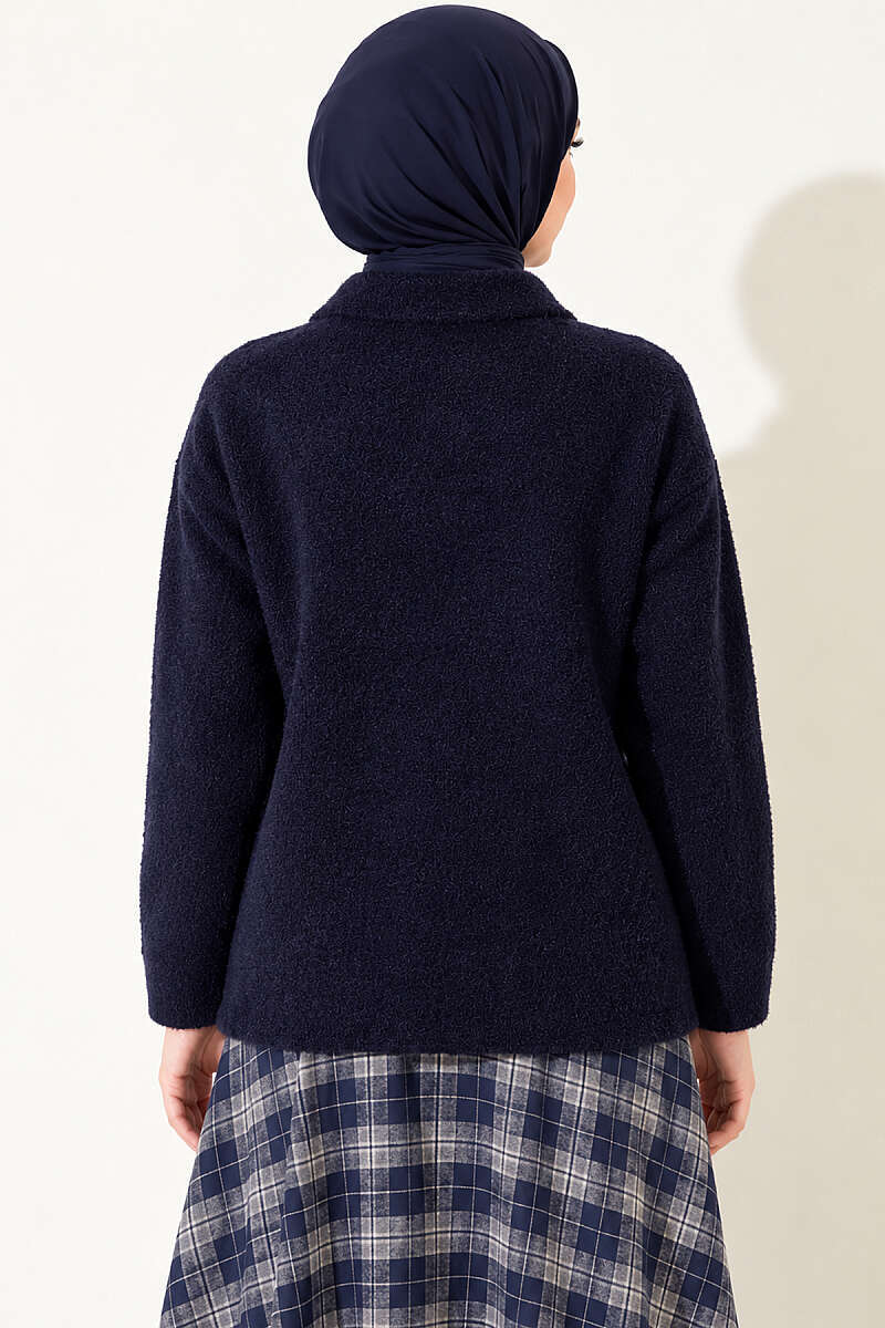 Brushed Button Cardigan - Navy