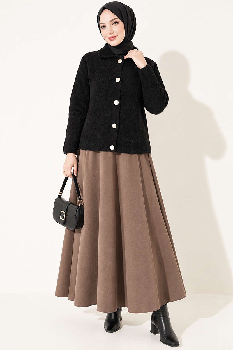 Brushed Button Cardigan - Black