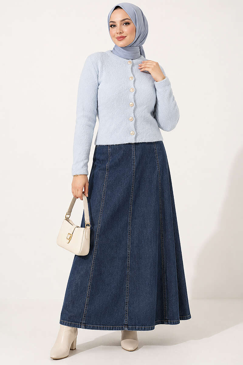 Short Brushed Button Cardigan - Ice Blue