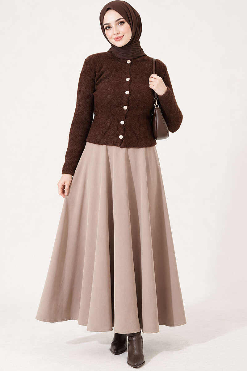 Short Brushed Button Cardigan - Brown