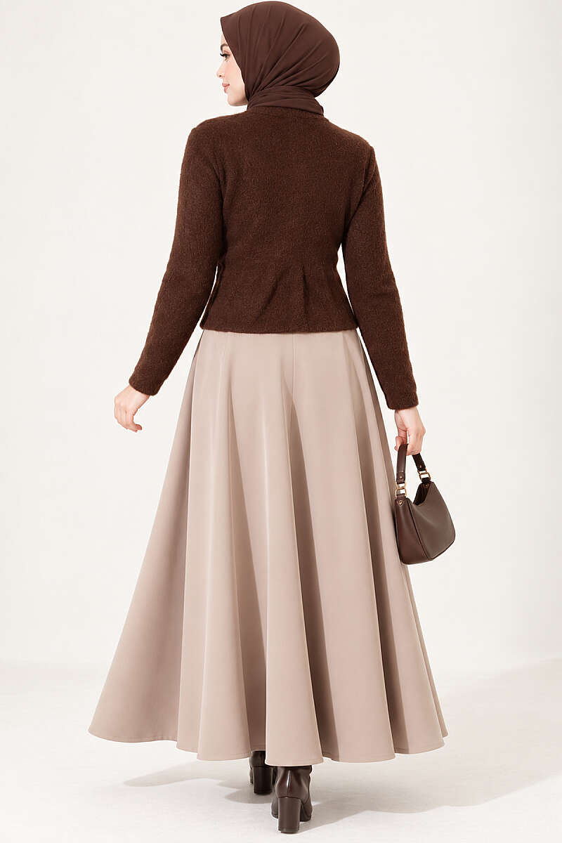 Short Brushed Button Cardigan - Brown
