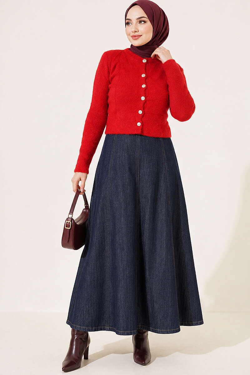 Short Brushed Button Cardigan - Red