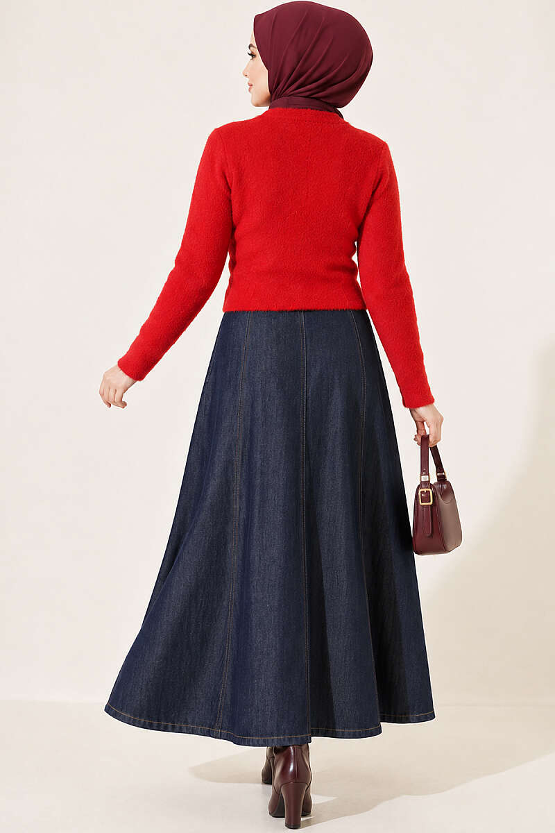 Short Brushed Button Cardigan - Red