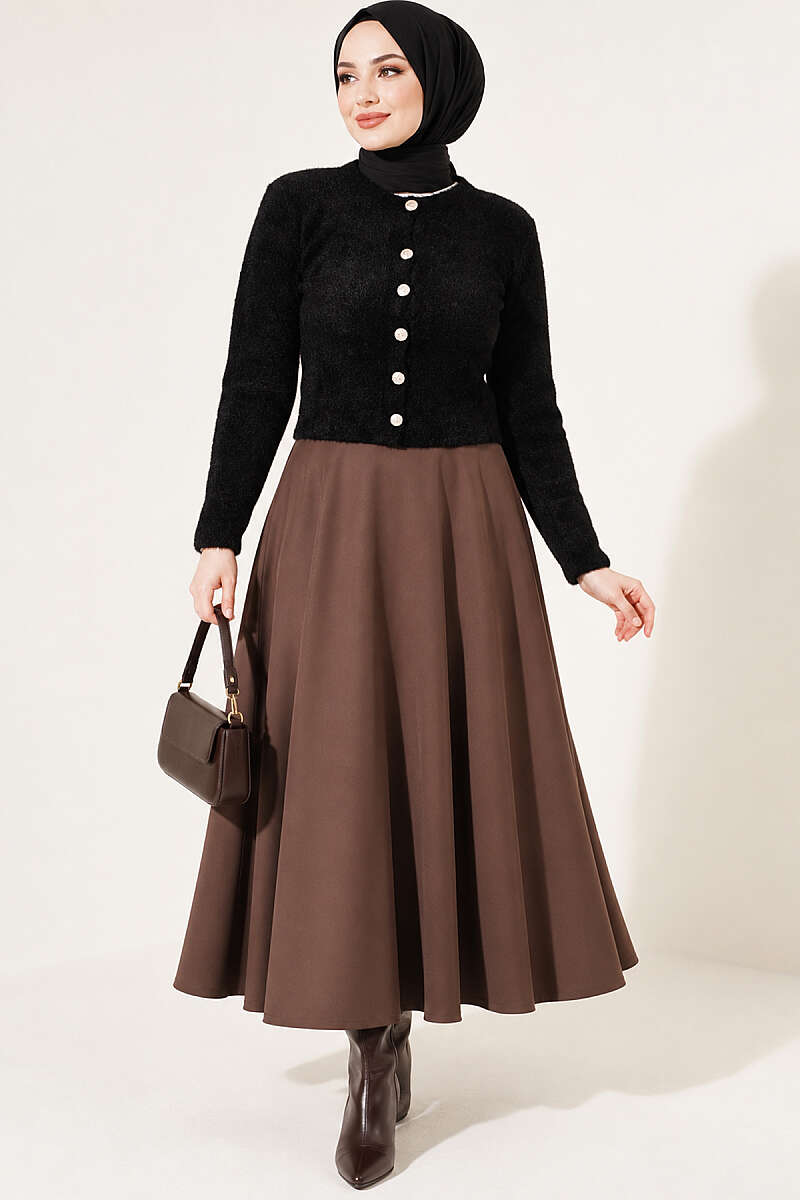 Short Brushed Button Cardigan - Black