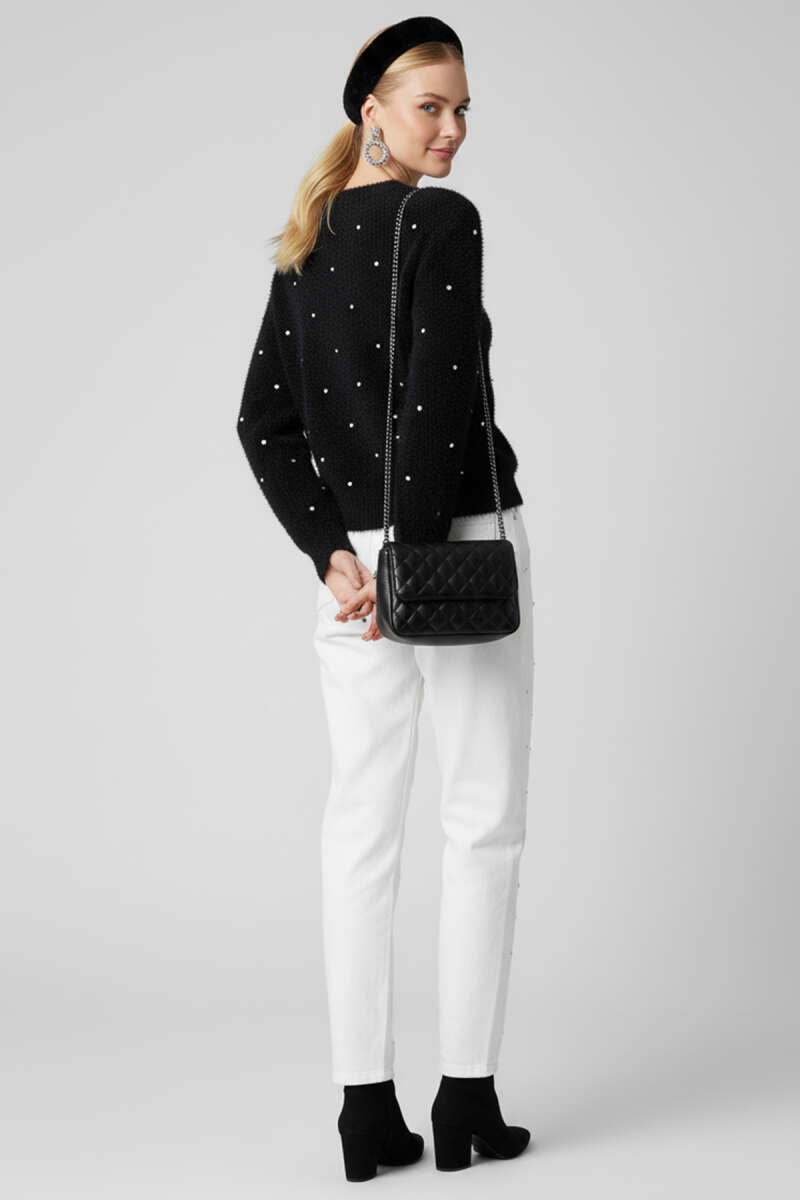 Fluffy Sweater with Stone Detail - Black