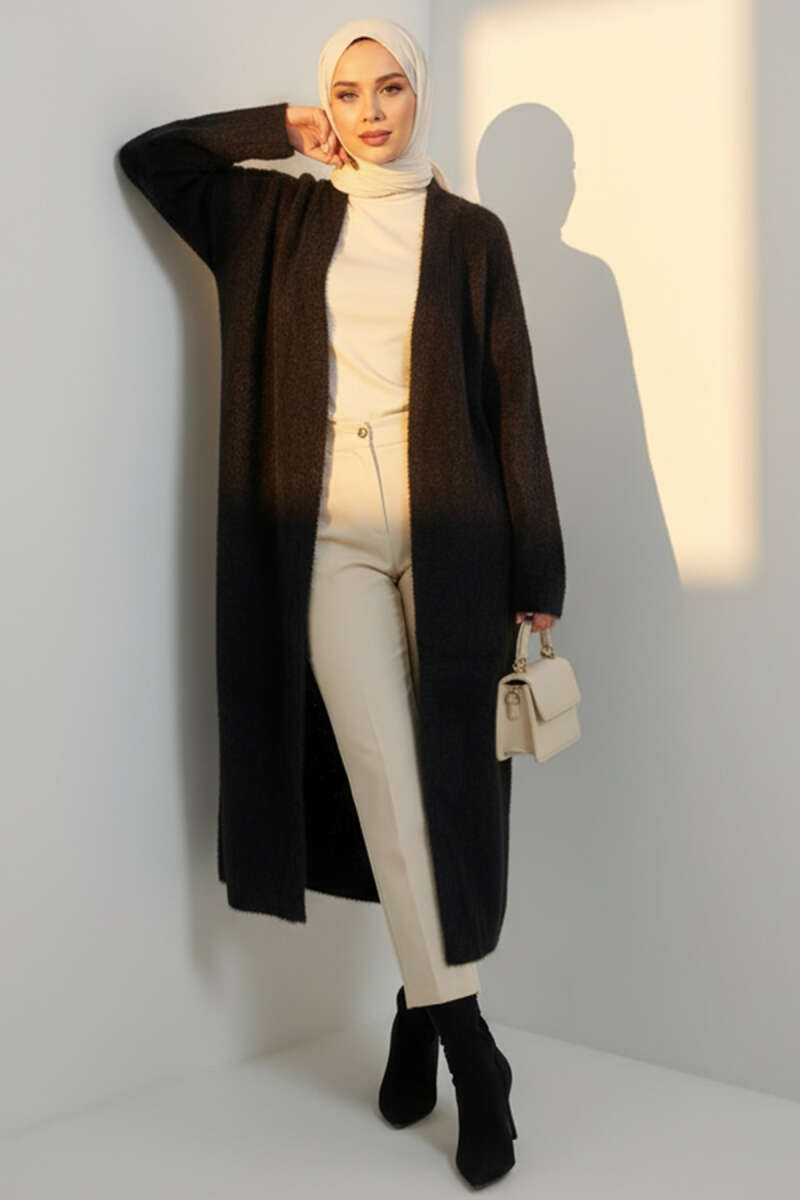 Long-Sleeve Fluffy Cardigan - Black