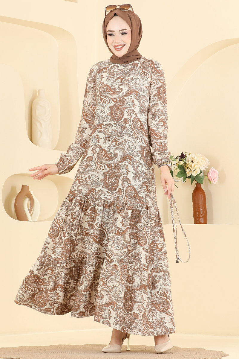 Shawl-Print Modal Dress - Mink
