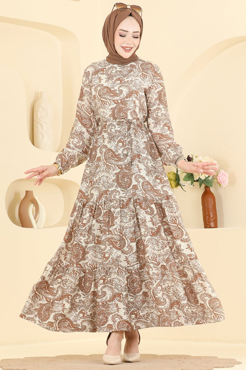 Shawl-Print Modal Dress - Mink